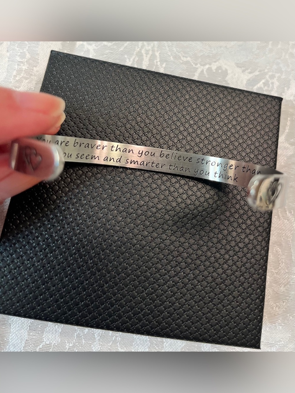 Inspirational Cuff Bracelet Silver Tone “You Are Braver, Stronger, Smarter” - Picture 3 of 5